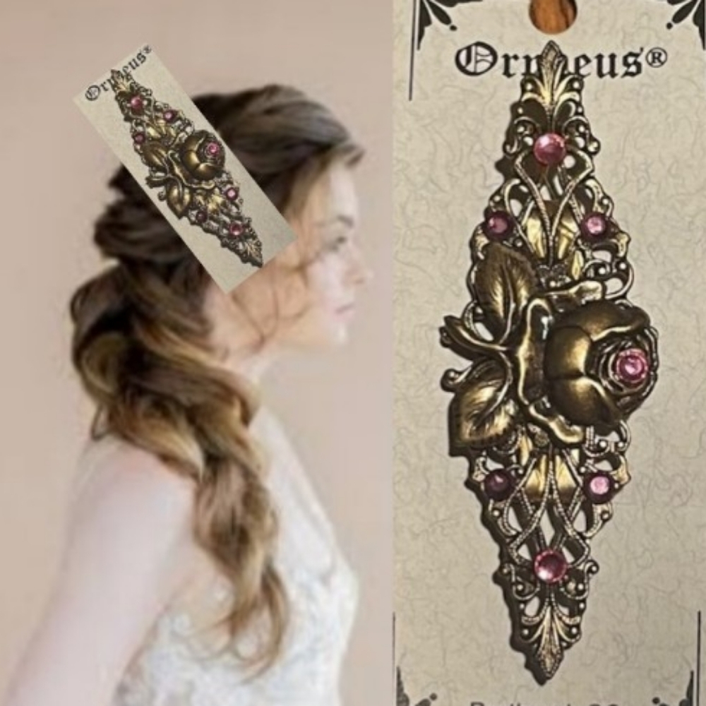 Hair Pin Barrette Romantic Rose Reproduction Antique Vintage Styled Hair Jewelry